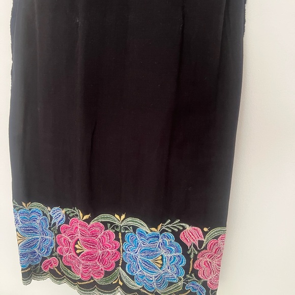Blue & Pink Vibrant Embroidered Floral Design on Black Cotton Spaghetti Strap Dr - Picture 5 of 8